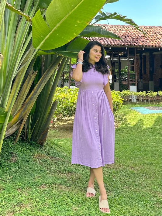 Frilled Sleeve Midi Dress