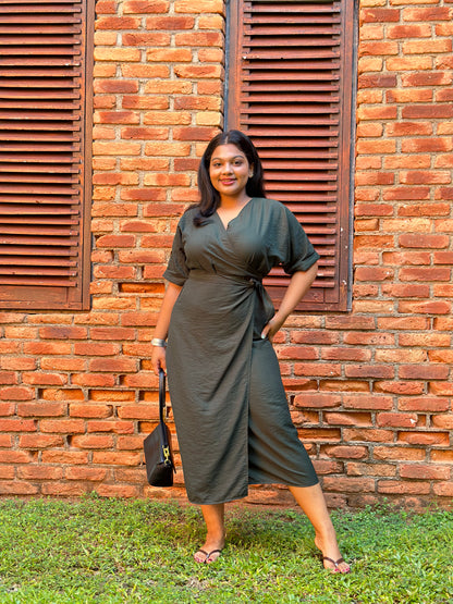 V Neck Midi Dress