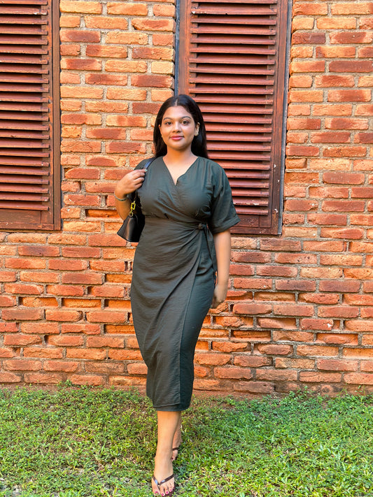 V Neck Midi Dress