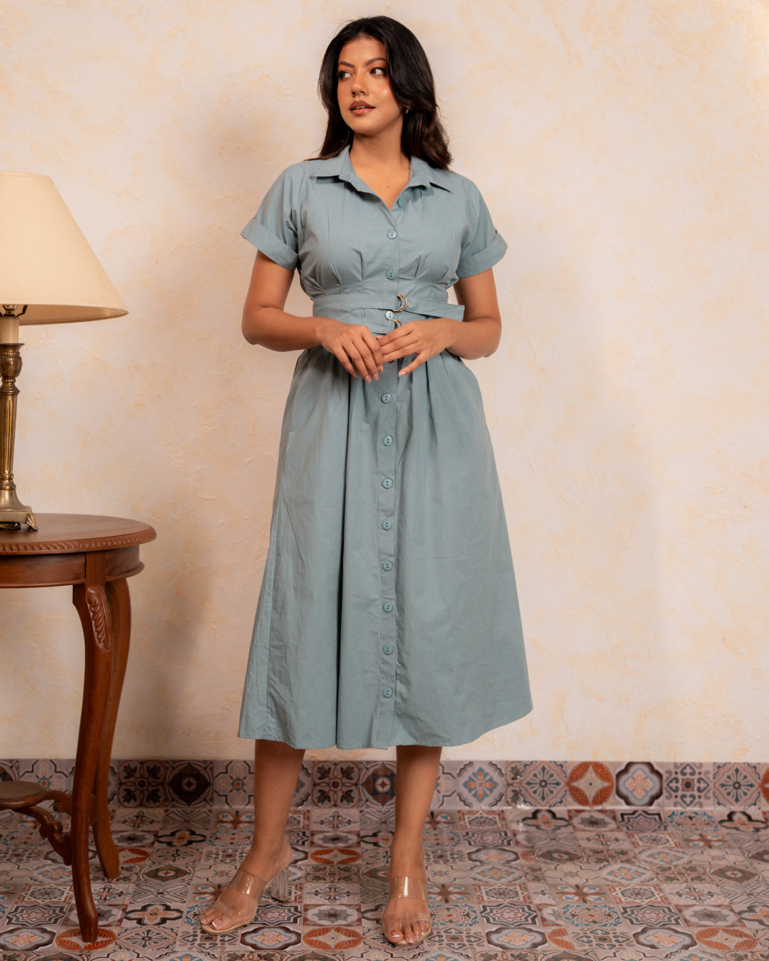 Coastal Belted Shirt Dress