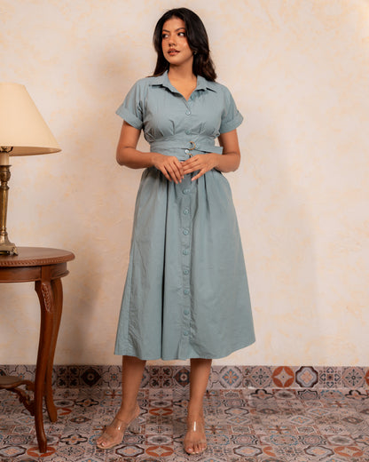 Coastal Belted Shirt Dress