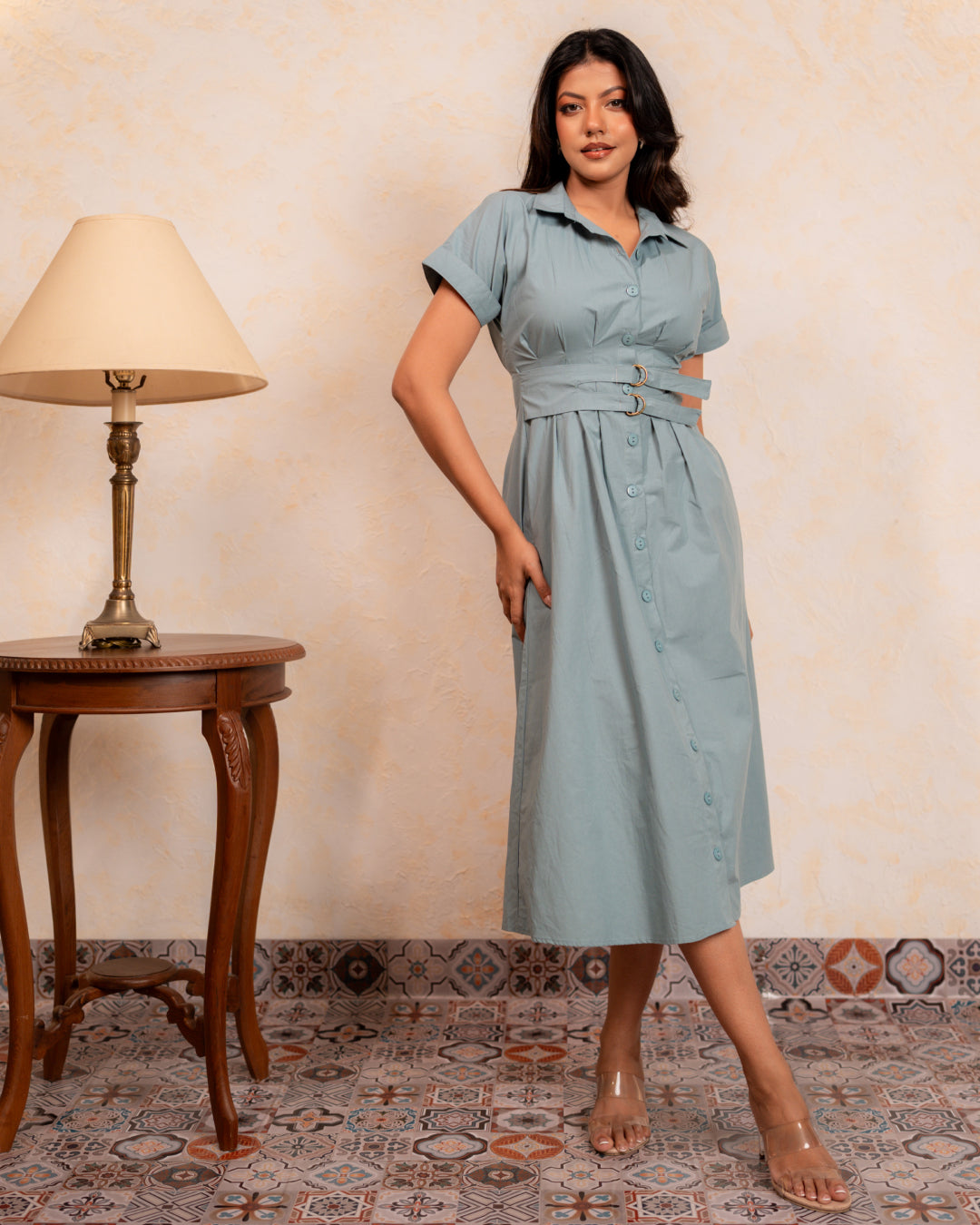 Coastal Belted Shirt Dress