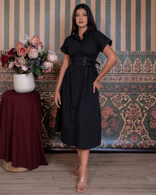 Noir Belted Shirt Dress