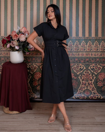 Noir Belted Shirt Dress