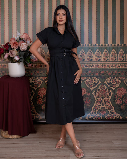 Noir Belted Shirt Dress