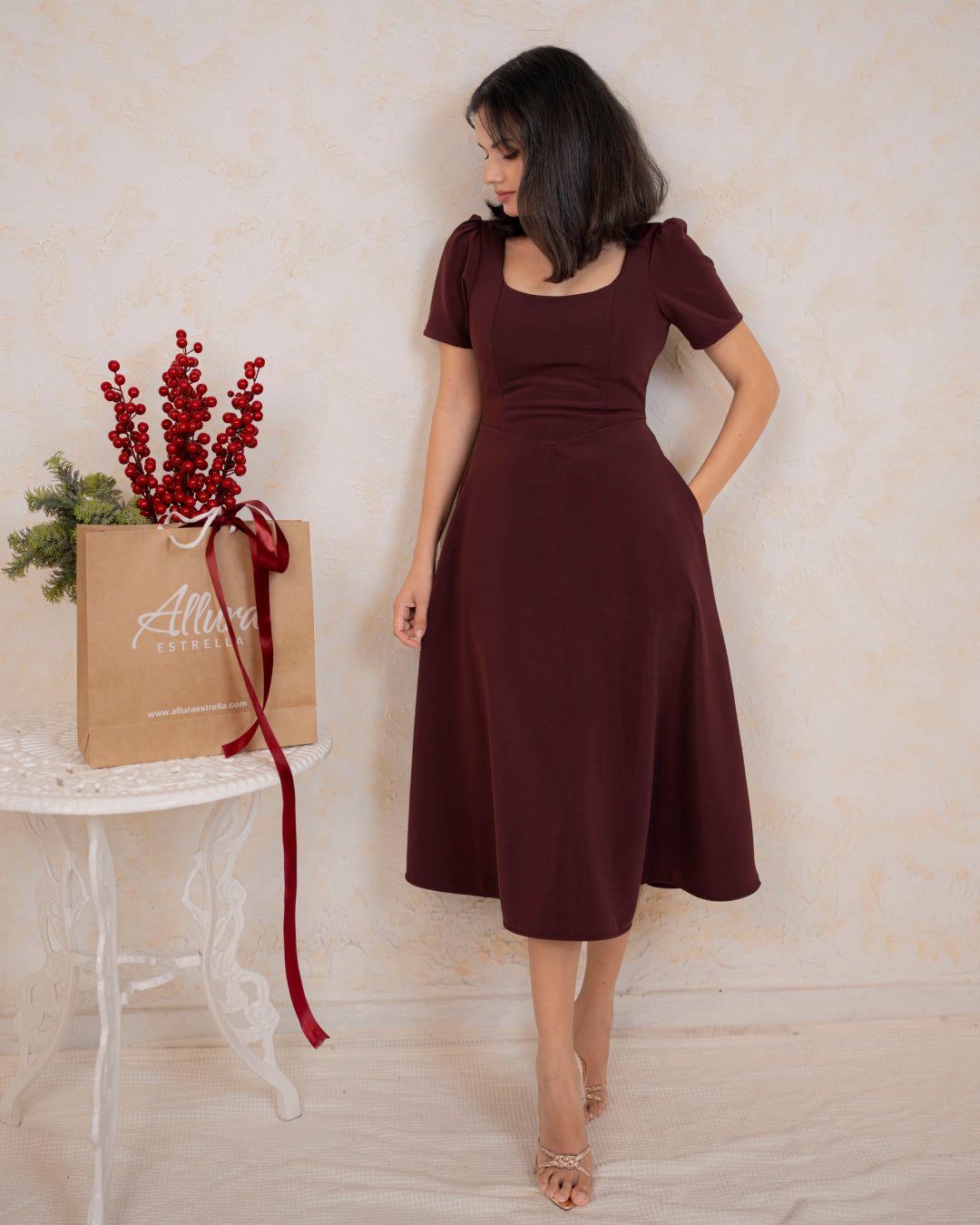 Solara Dress in Burgundy