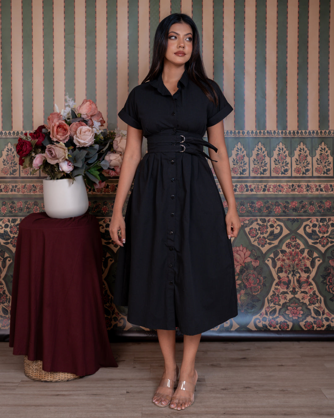 Noir Belted Shirt Dress