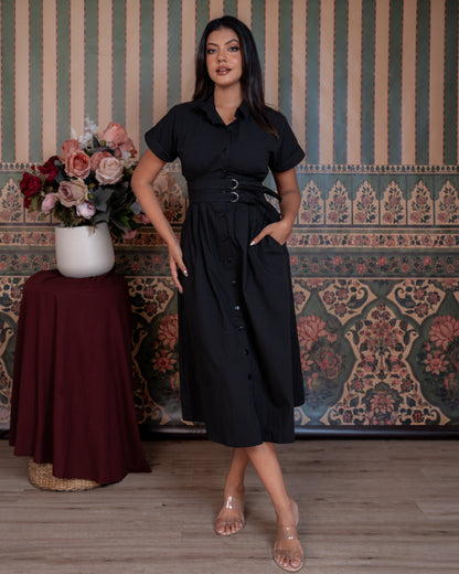 Noir Belted Shirt Dress