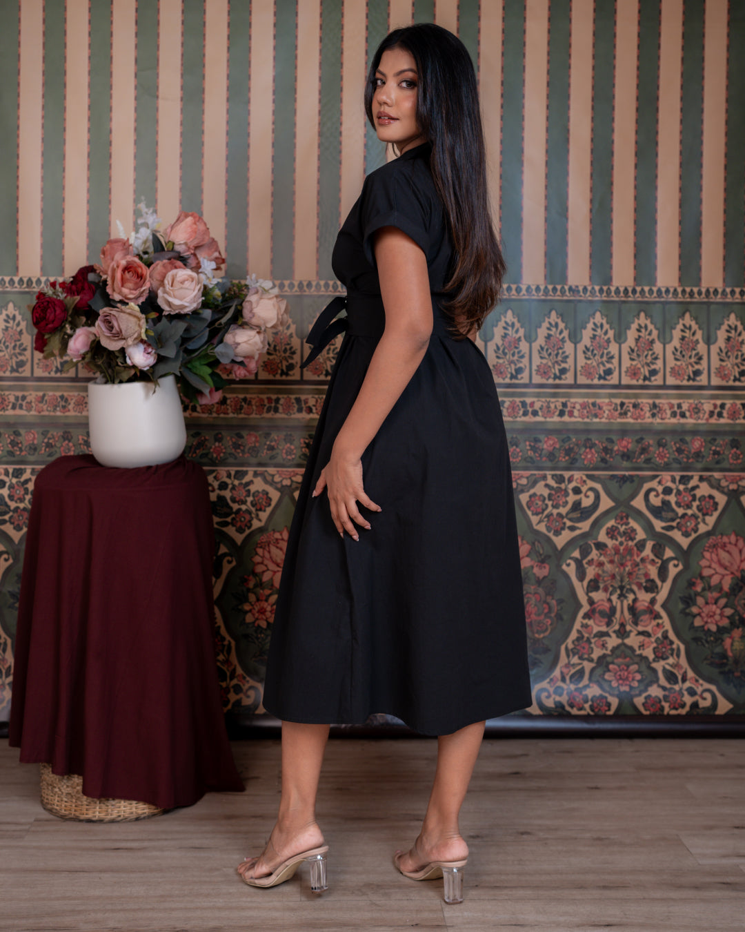Noir Belted Shirt Dress