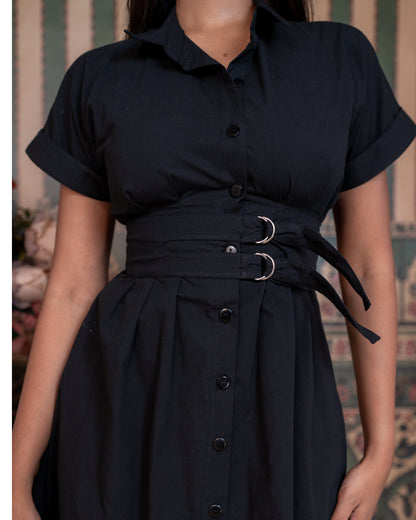 Noir Belted Shirt Dress