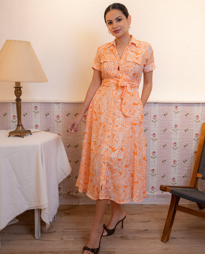 Alora Printed Dress - Orange