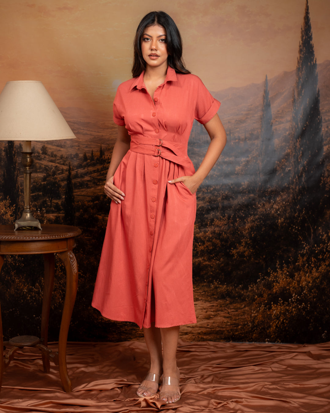 Sunset Belted Shirt Dress