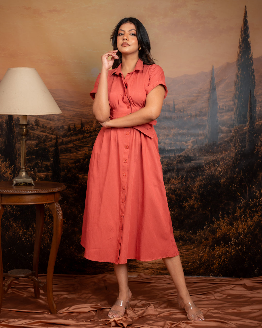 Sunset Belted Shirt Dress