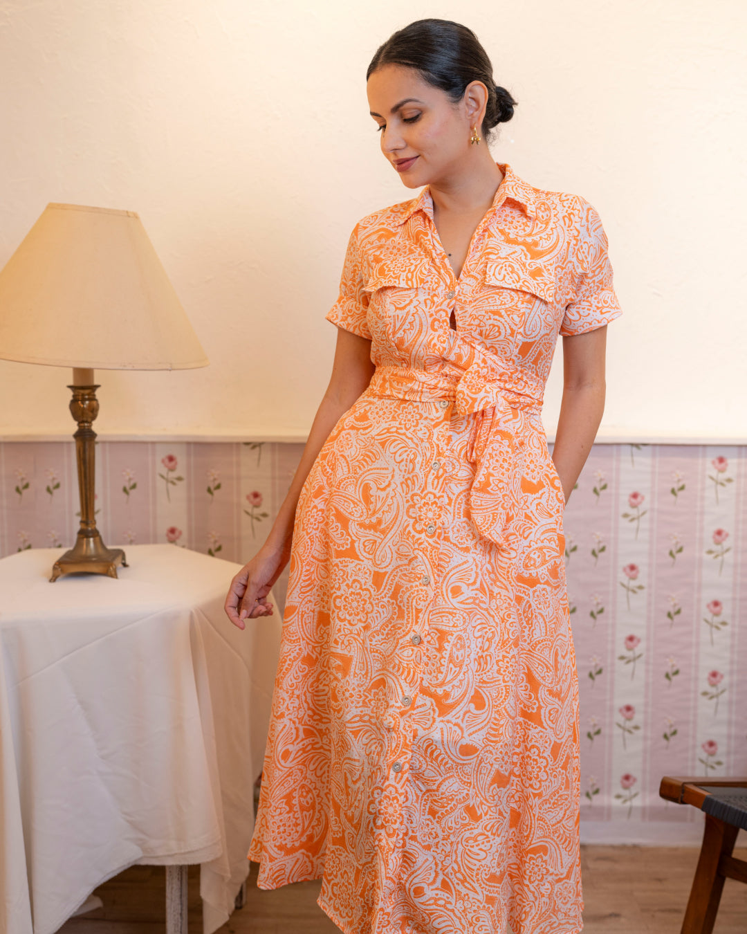 Alora Printed Dress - Orange