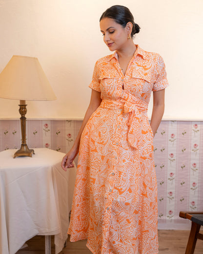 Alora Printed Dress - Orange