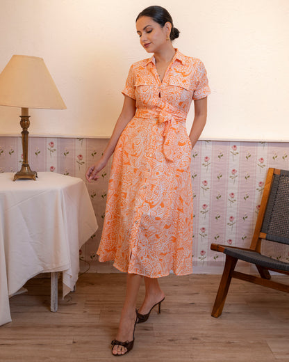 Alora Printed Dress - Orange
