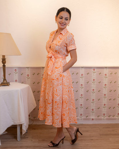 Alora Printed Dress - Orange
