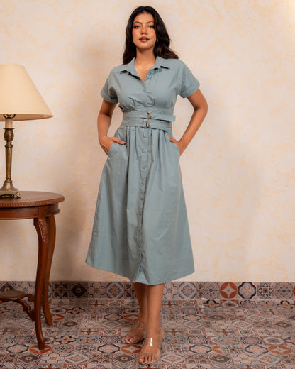 Coastal Belted Shirt Dress