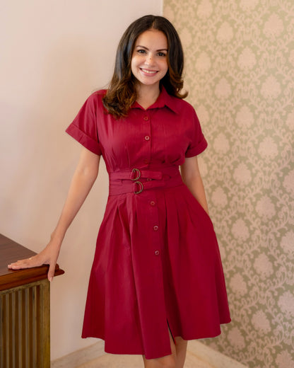 Cranberry Belted Short Dress