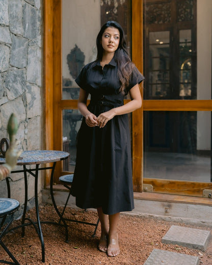 Noir Belted Shirt Dress