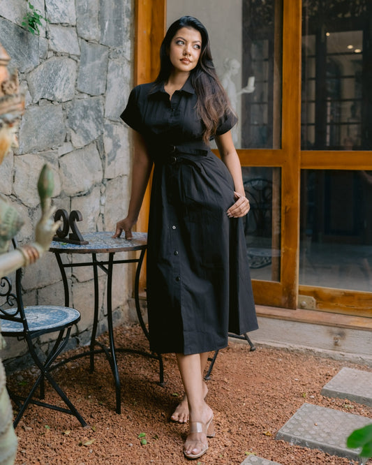 Noir Belted Shirt Dress