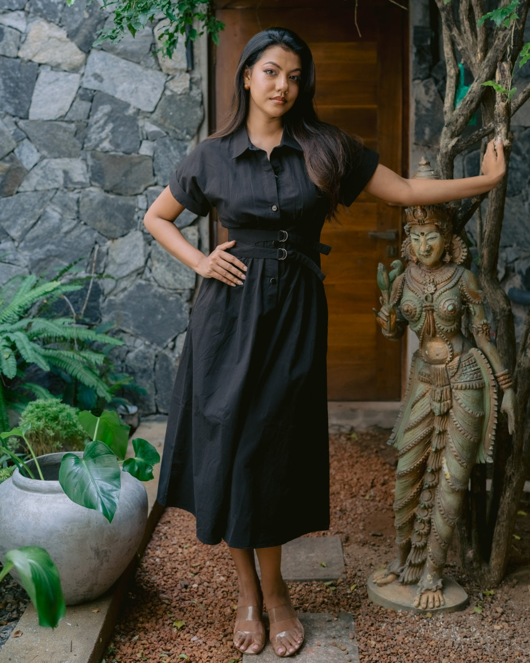 Noir Belted Shirt Dress