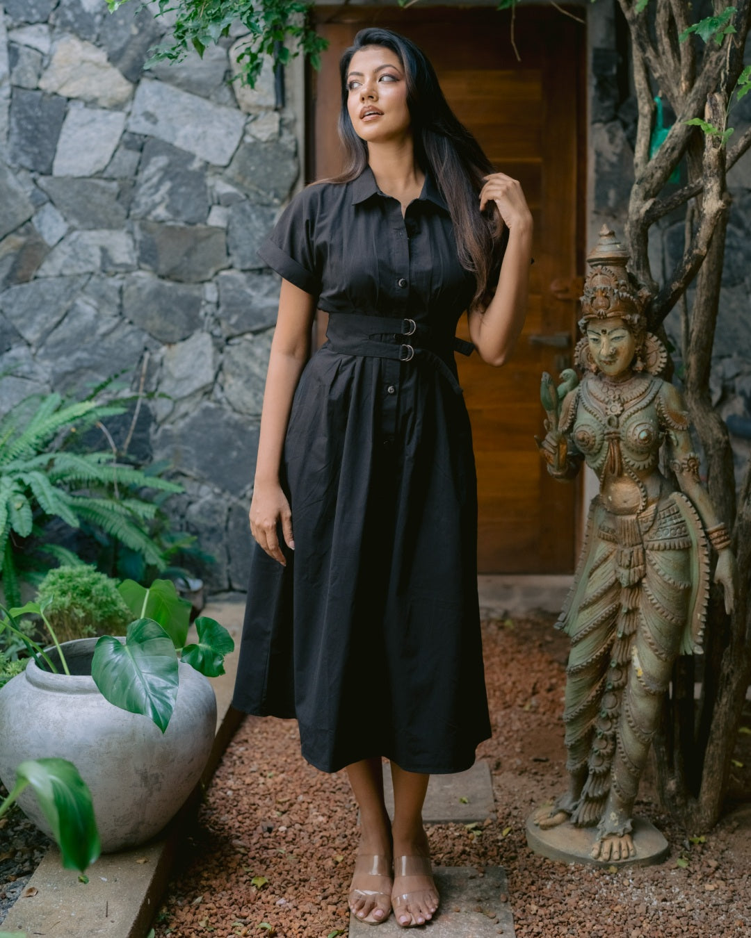 Noir Belted Shirt Dress