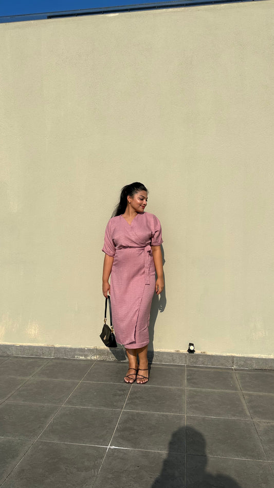 V Neck Side Tie Midi Dress