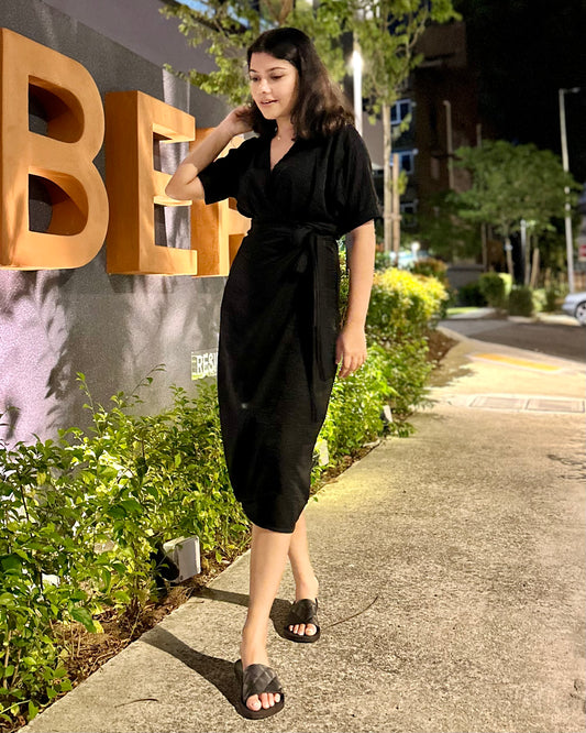Black wrap work dress hot sale